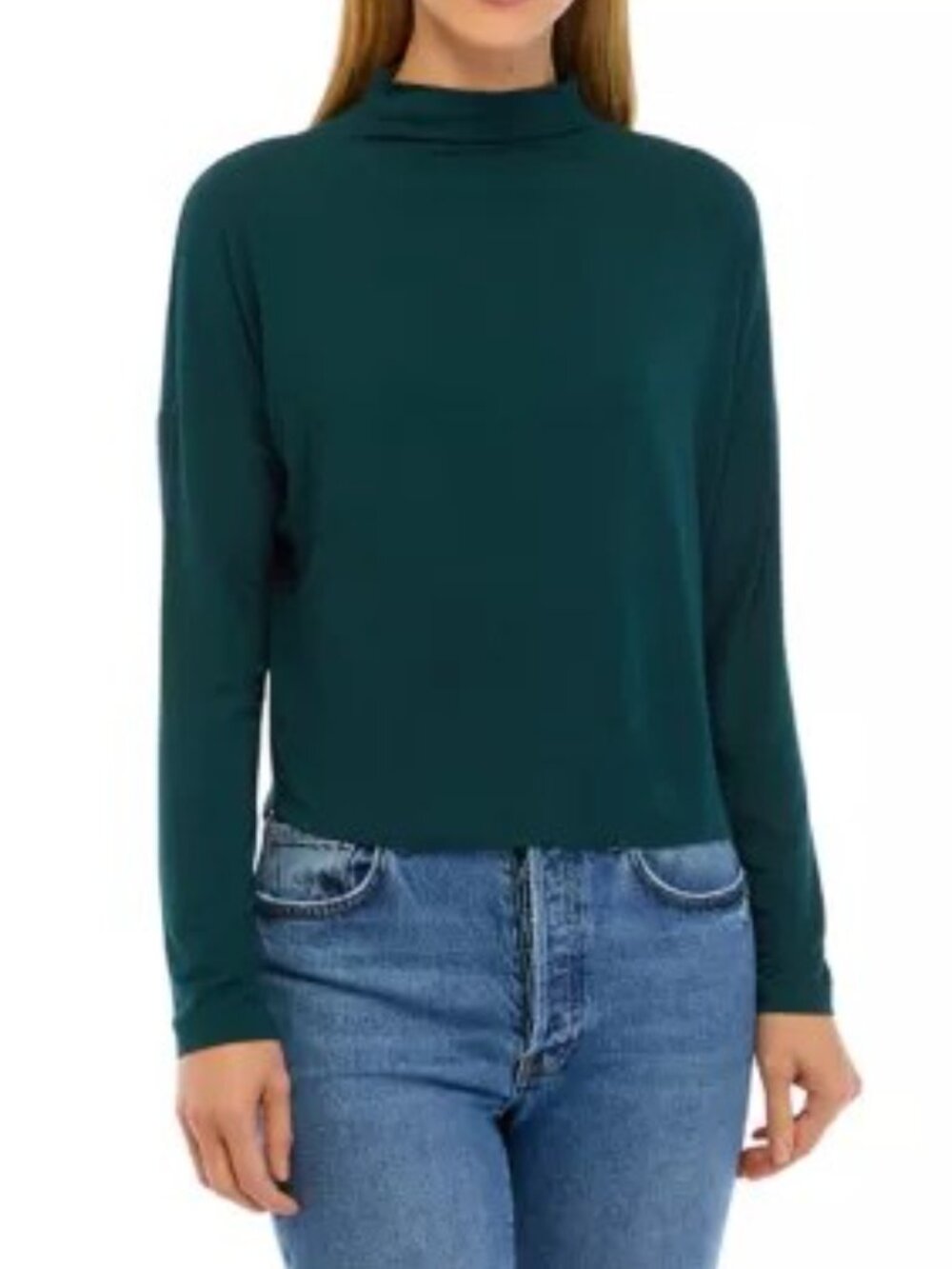 NWT Truth by Republic Long Sleeve Mock Neck Top Sz XS/TP - Emerald Green